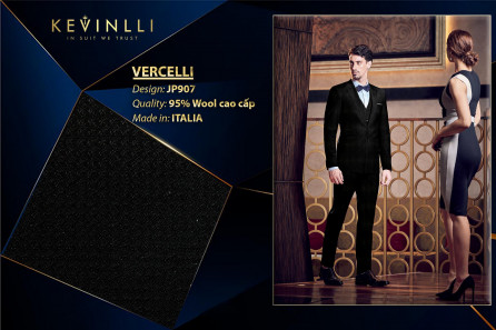 JP907 Vercelli CV - Vải Suit 95% Wool - Đen Hoa Văn